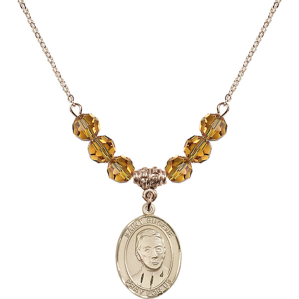 14kt Gold Filled Saint Eugene de Mazenod Birthstone Necklace with Topaz Beads - 8266