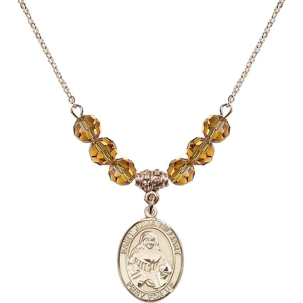 14kt Gold Filled Saint Julia Billiart Birthstone Necklace with Topaz Beads - 8267