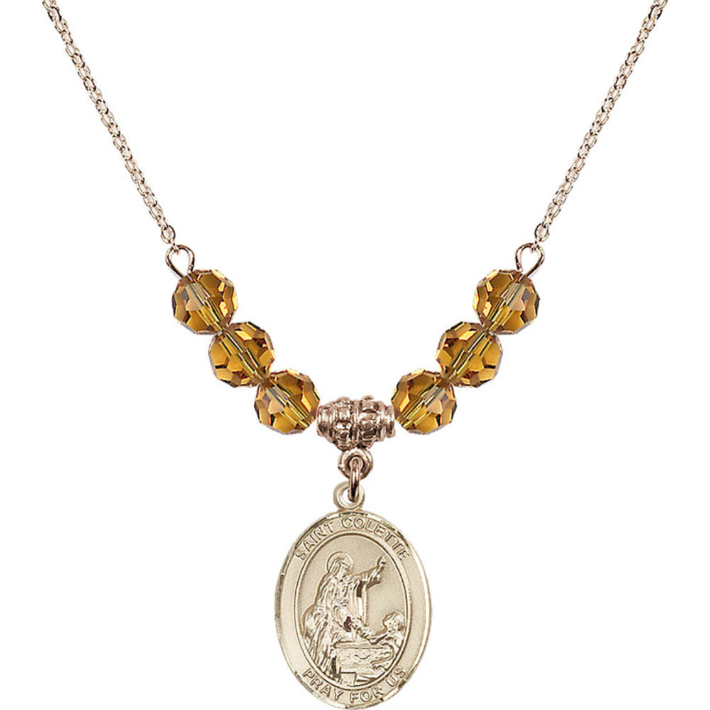 14kt Gold Filled Saint Colette Birthstone Necklace with Topaz Beads - 8268
