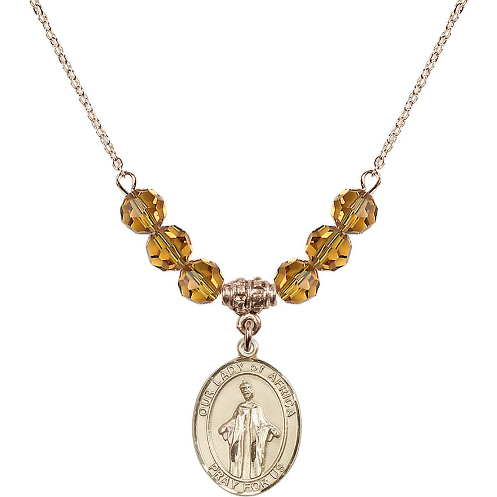 14kt Gold Filled Our Lady of Africa Birthstone Necklace with Topaz Beads - 8269
