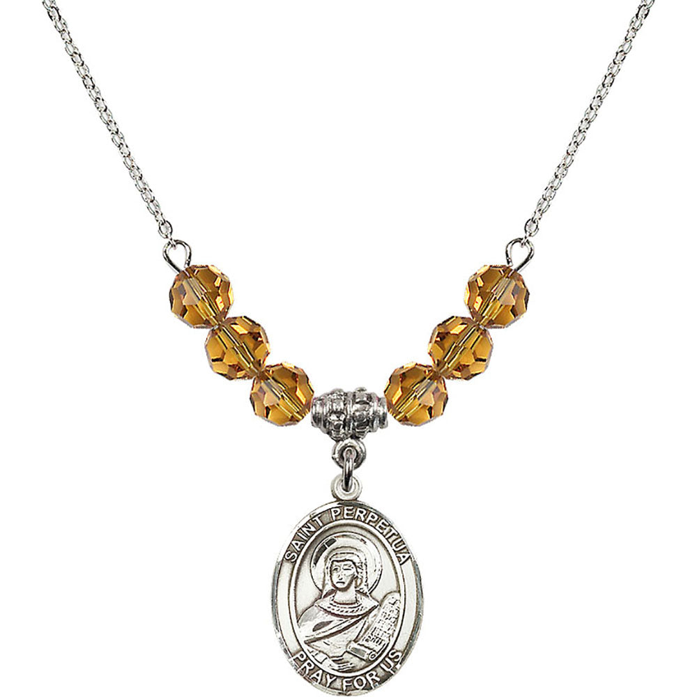 Sterling Silver Saint Perpetua Birthstone Necklace with Topaz Beads - 8272