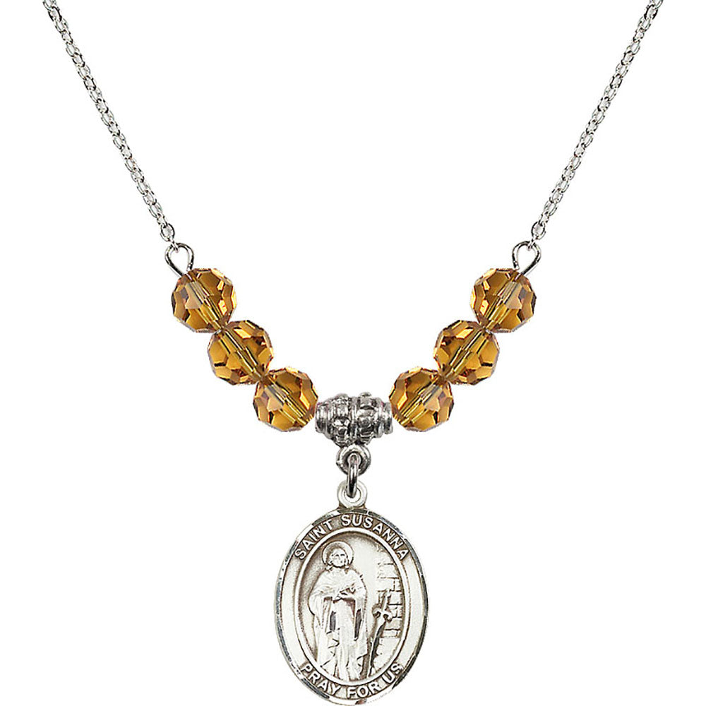 Sterling Silver Saint Susanna Birthstone Necklace with Topaz Beads - 8280