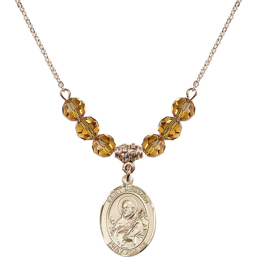 14kt Gold Filled Saint Meinrad of Einsiedeln Birthstone Necklace with Topaz Beads - 8307