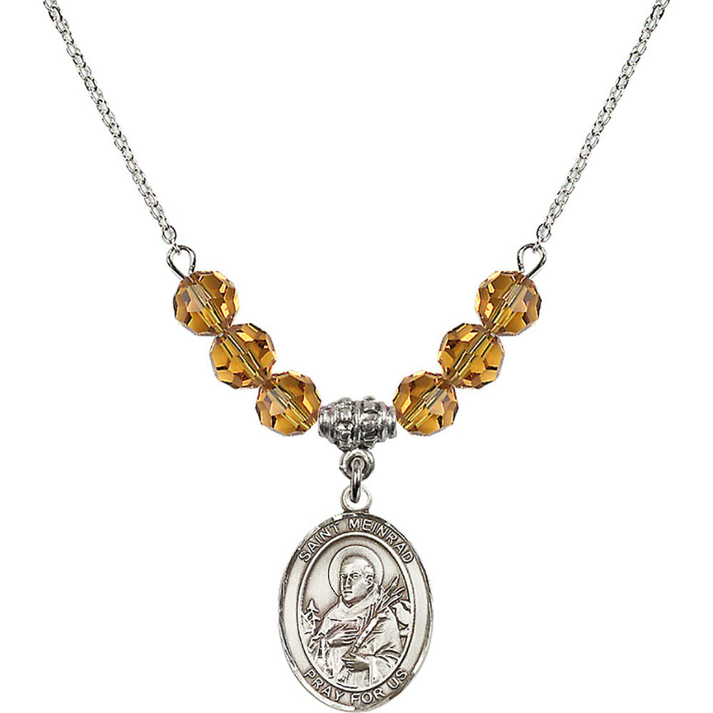 Sterling Silver Saint Meinrad of Einsiedeln Birthstone Necklace with Topaz Beads - 8307
