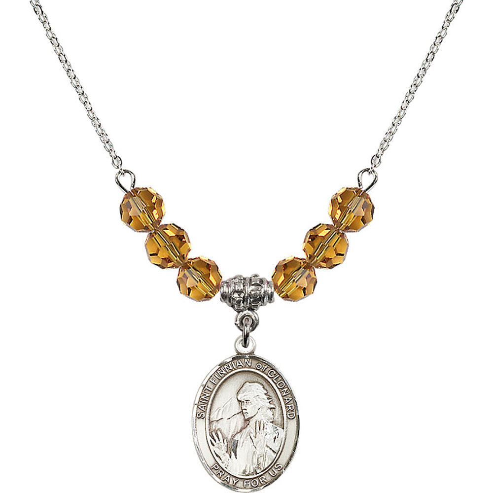 Sterling Silver Saint Finnian of Clonard Birthstone Necklace with Topaz Beads - 8308