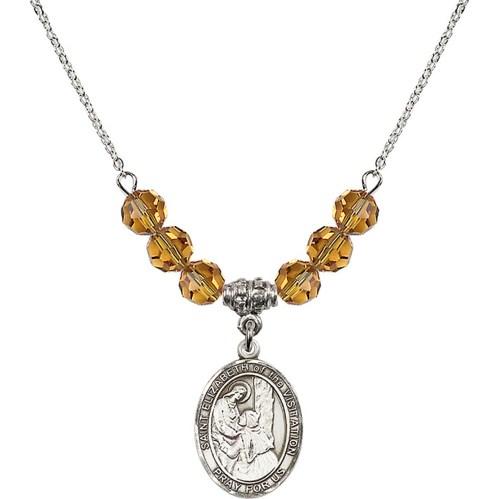 Sterling Silver Saint Elizabeth of the Visitation Birthstone Necklace with Topaz Beads - 8311