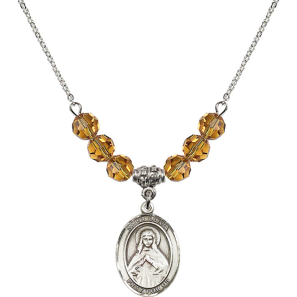 Sterling Silver Saint Olivia Birthstone Necklace with Topaz Beads - 8312