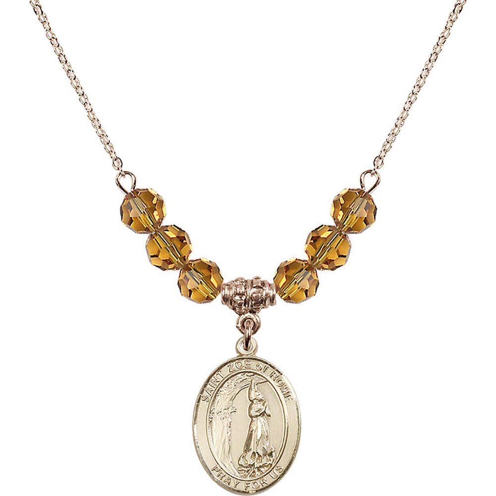 14kt Gold Filled Saint Zoe of Rome Birthstone Necklace with Topaz Beads - 8314