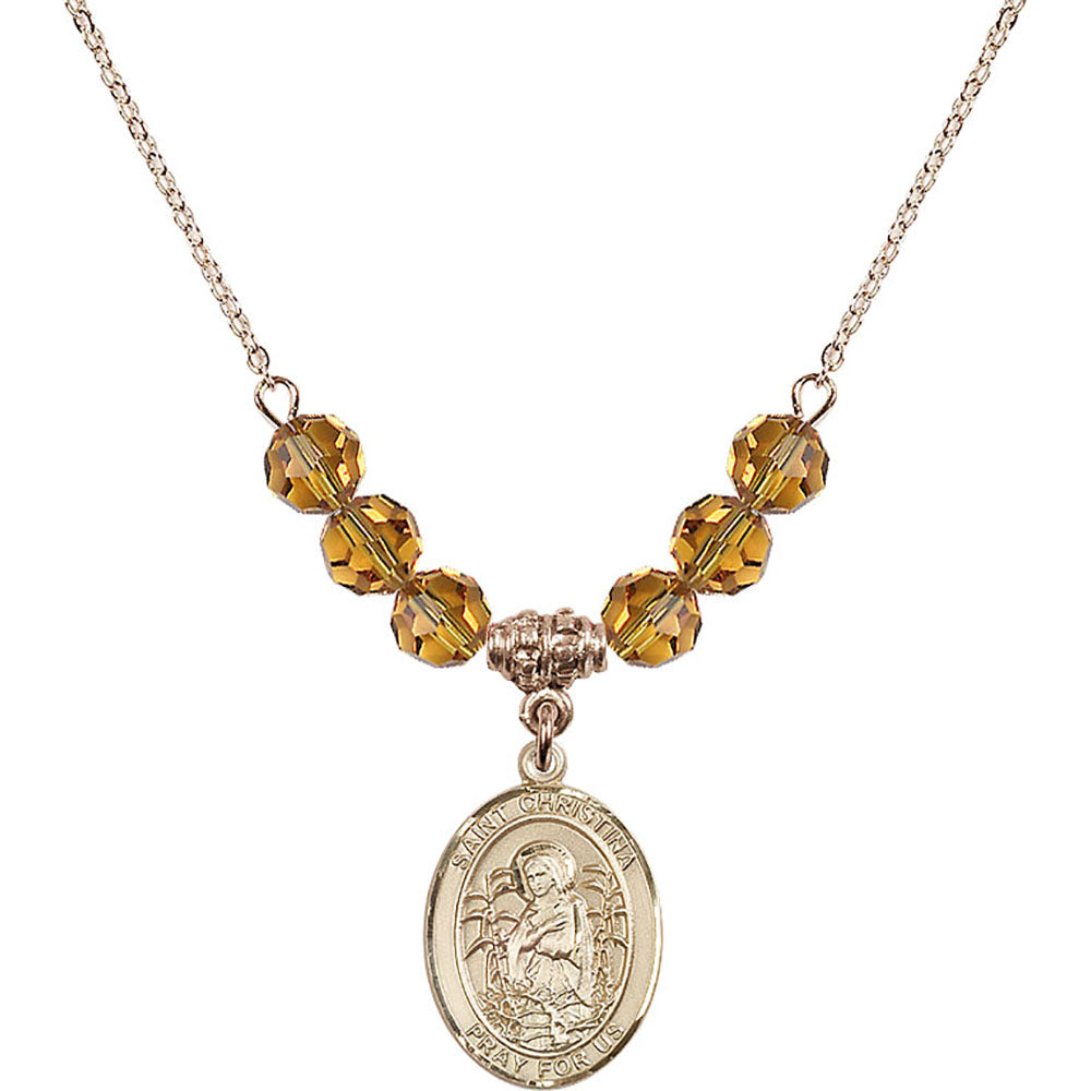 14kt Gold Filled Saint Christina the Astonishing Birthstone Necklace with Topaz Beads - 8320