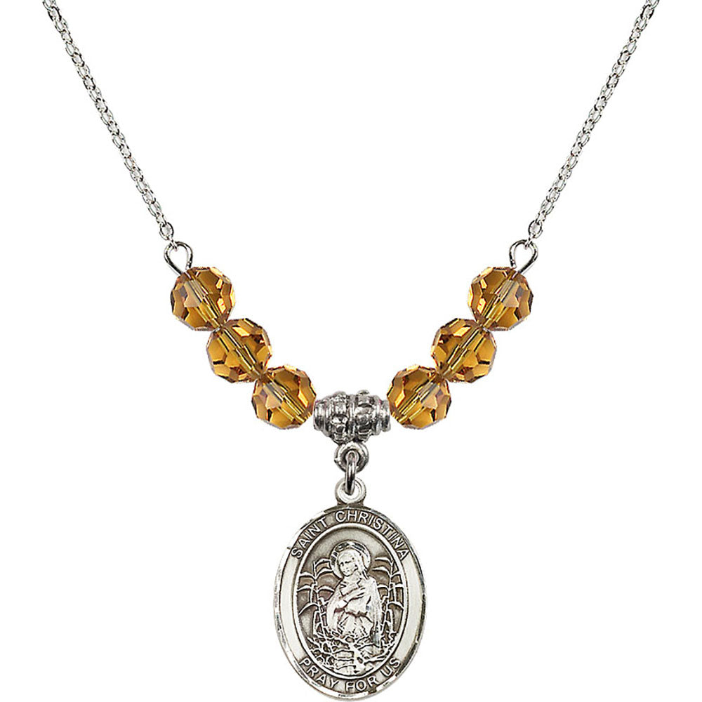 Sterling Silver Saint Christina the Astonishing Birthstone Necklace with Topaz Beads - 8320