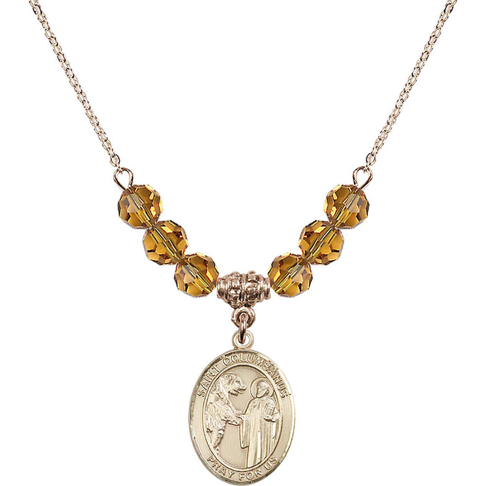 14kt Gold Filled Saint Columbanus Birthstone Necklace with Topaz Beads - 8321