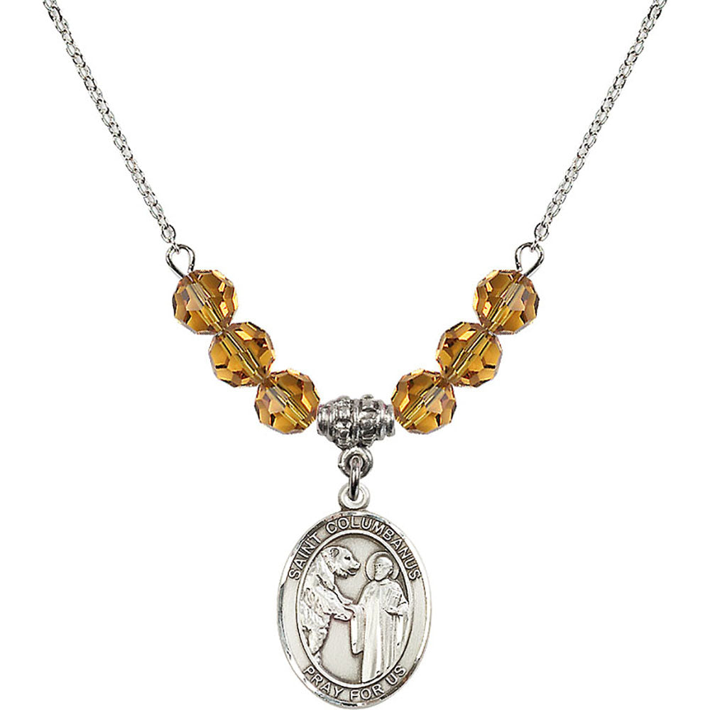 Sterling Silver Saint Columbanus Birthstone Necklace with Topaz Beads - 8321