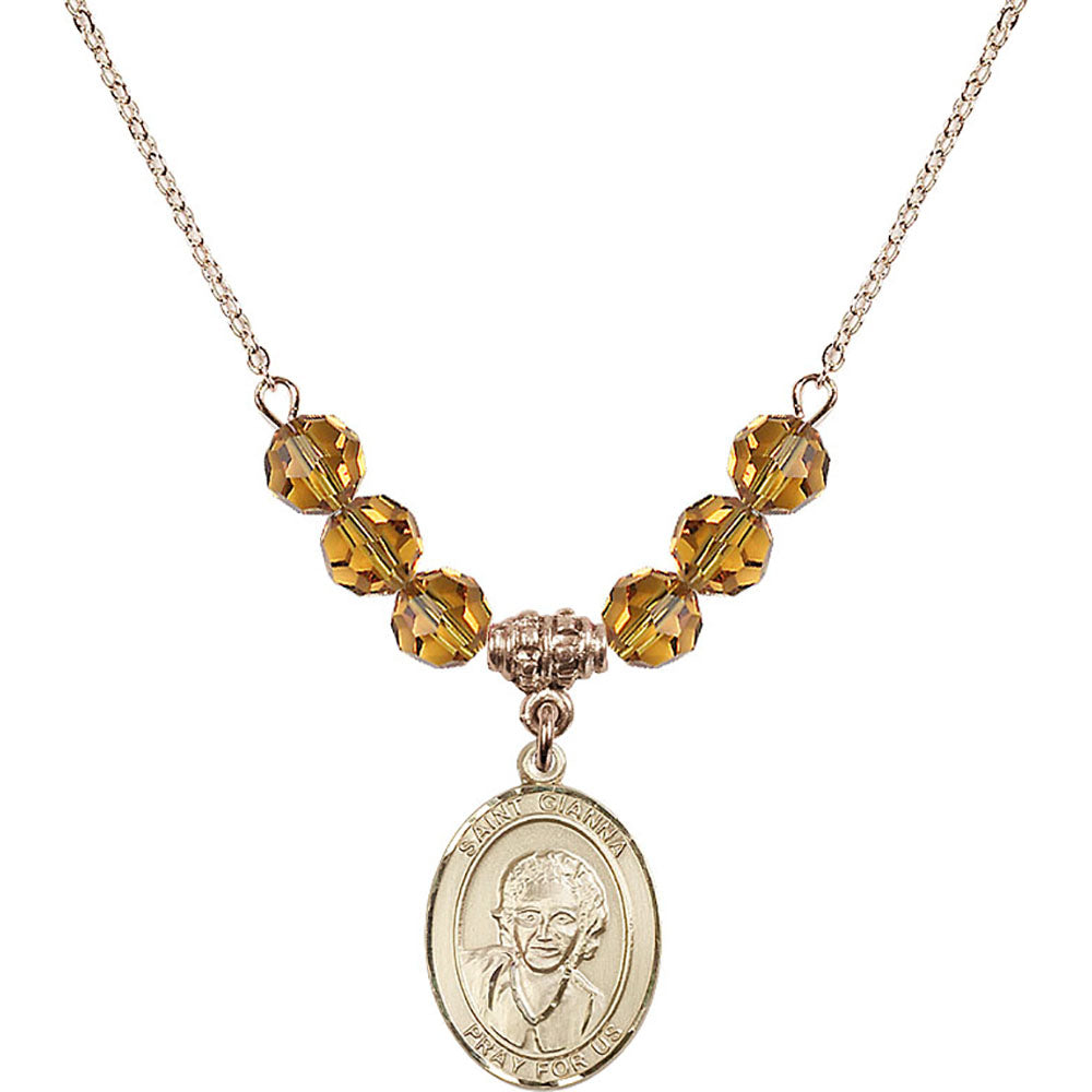 14kt Gold Filled Saint Gianna Beretta Molla Birthstone Necklace with Topaz Beads - 8322