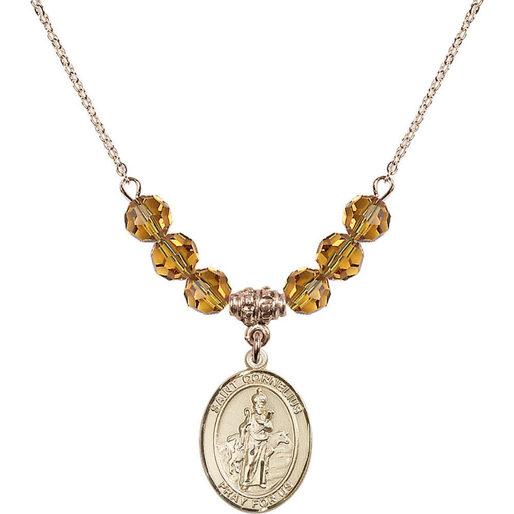 14kt Gold Filled Saint Cornelius Birthstone Necklace with Topaz Beads - 8325