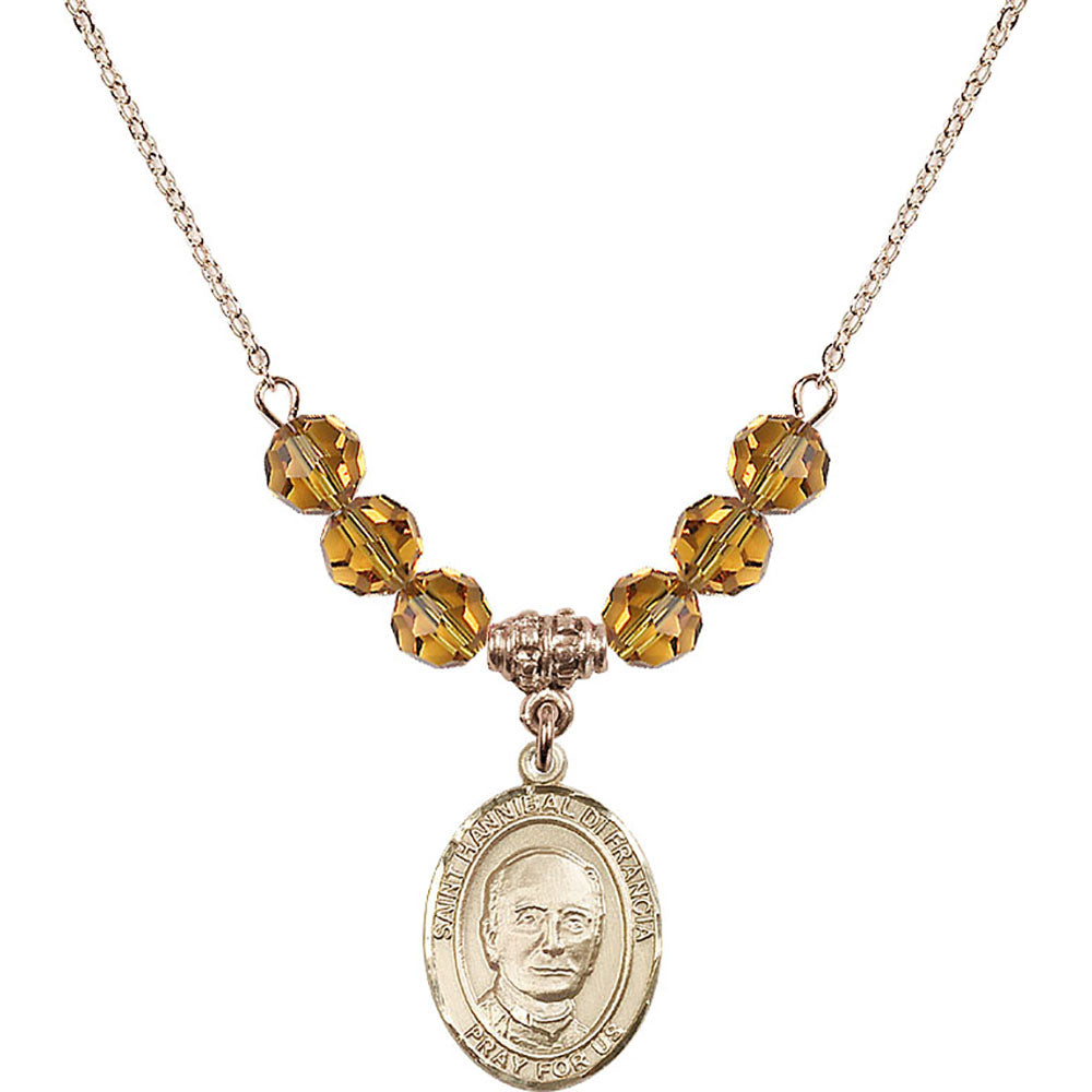 14kt Gold Filled Saint Hannibal Birthstone Necklace with Topaz Beads - 8327