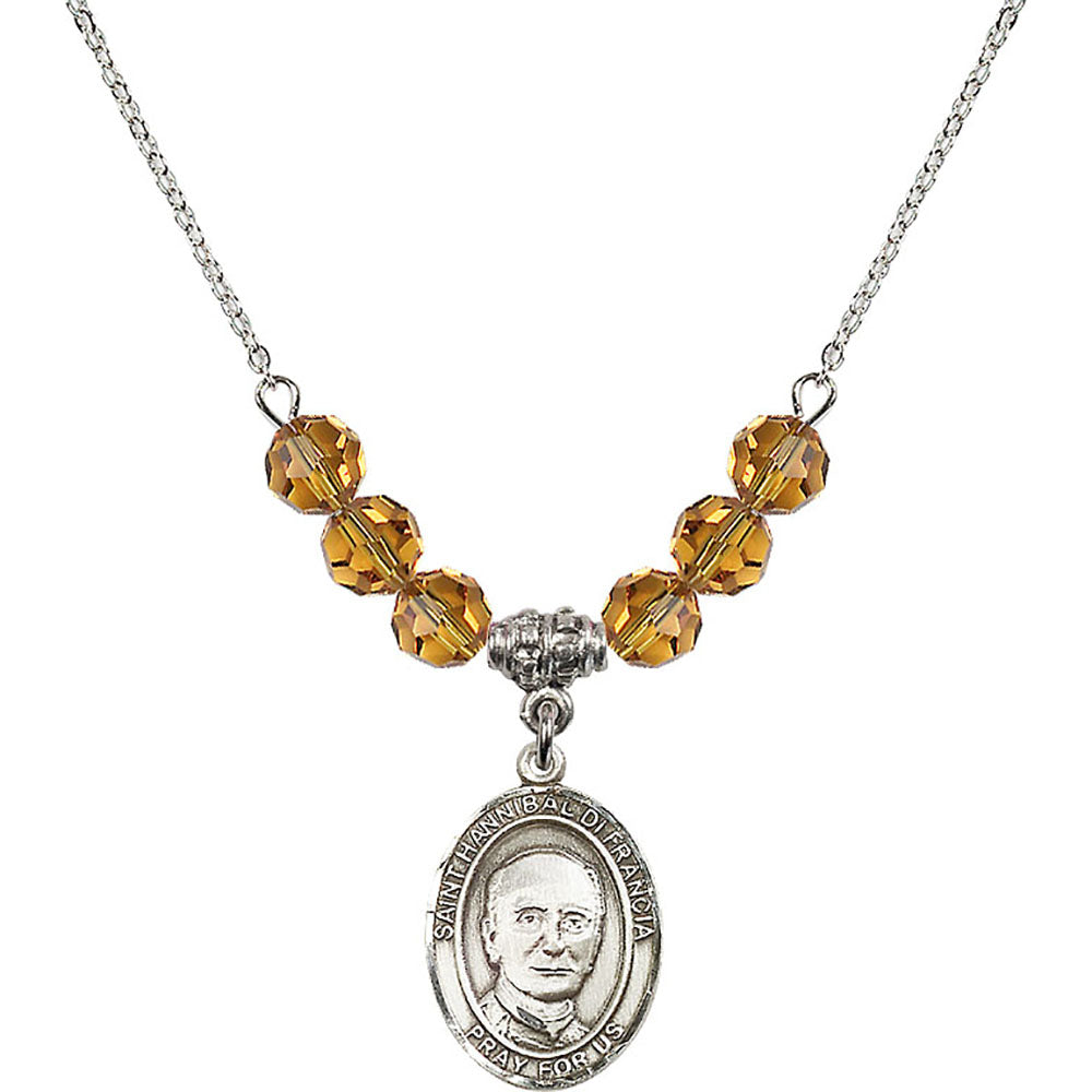 Sterling Silver Saint Hannibal Birthstone Necklace with Topaz Beads - 8327