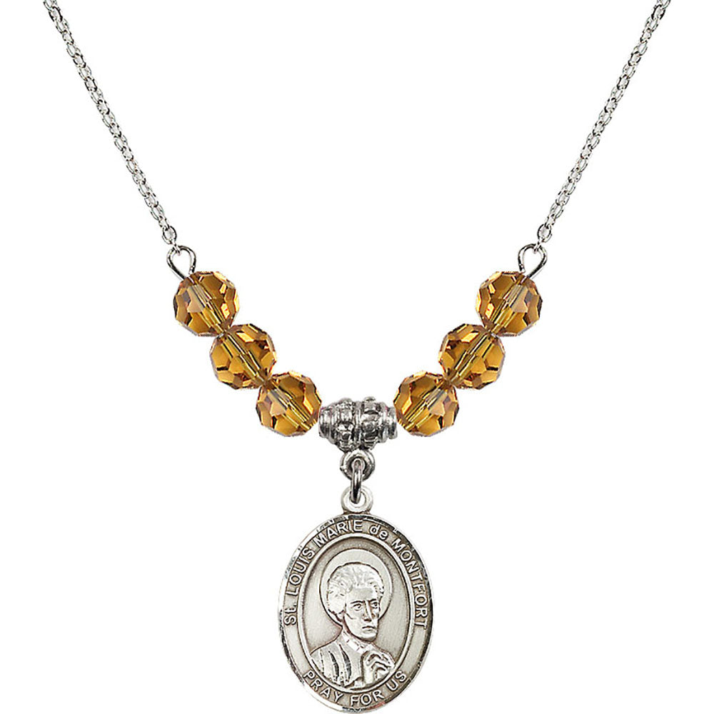 Sterling Silver Saint Louis Marie de Montfort Birthstone Necklace with Topaz Beads - 8330