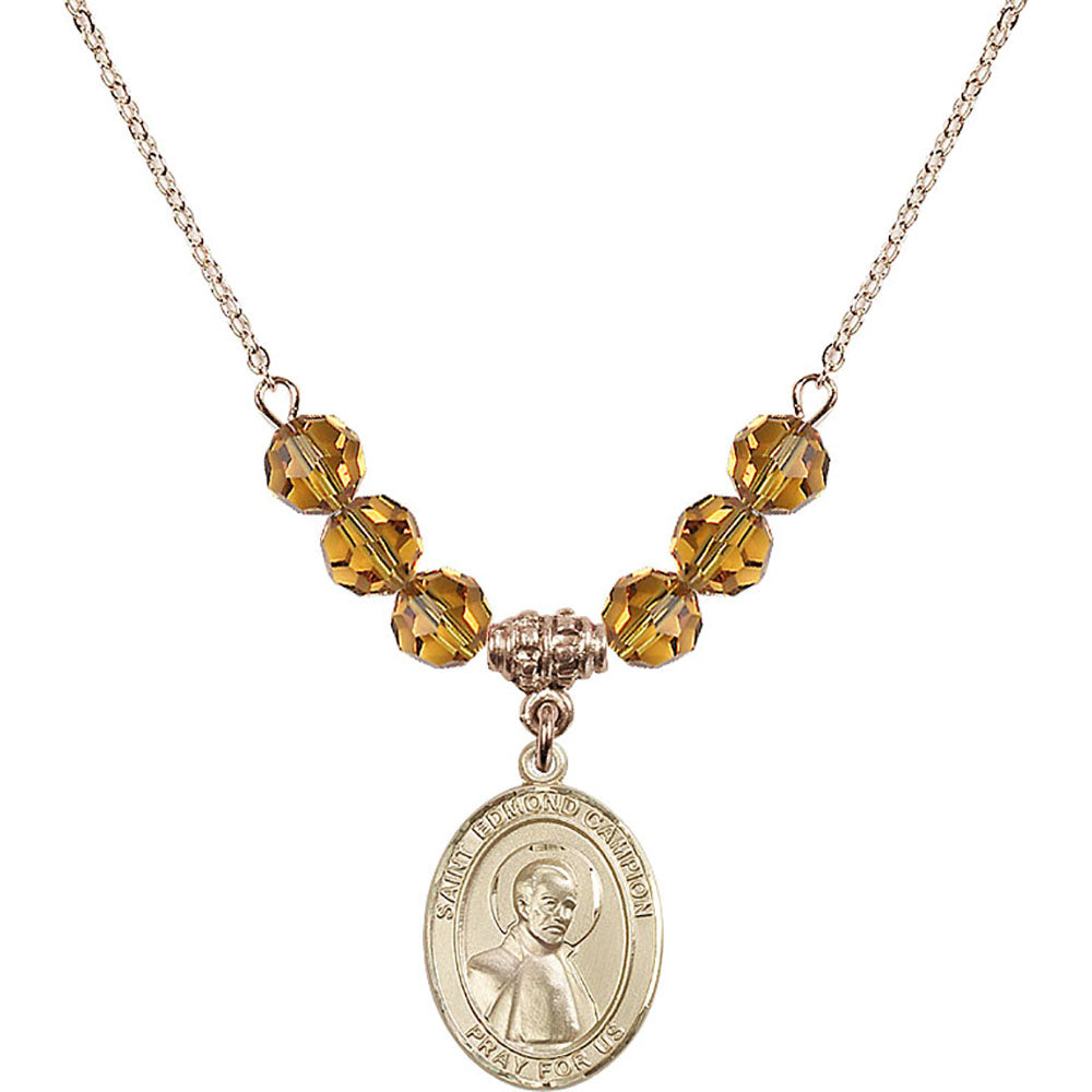 14kt Gold Filled Saint Edmund Campion Birthstone Necklace with Topaz Beads - 8333
