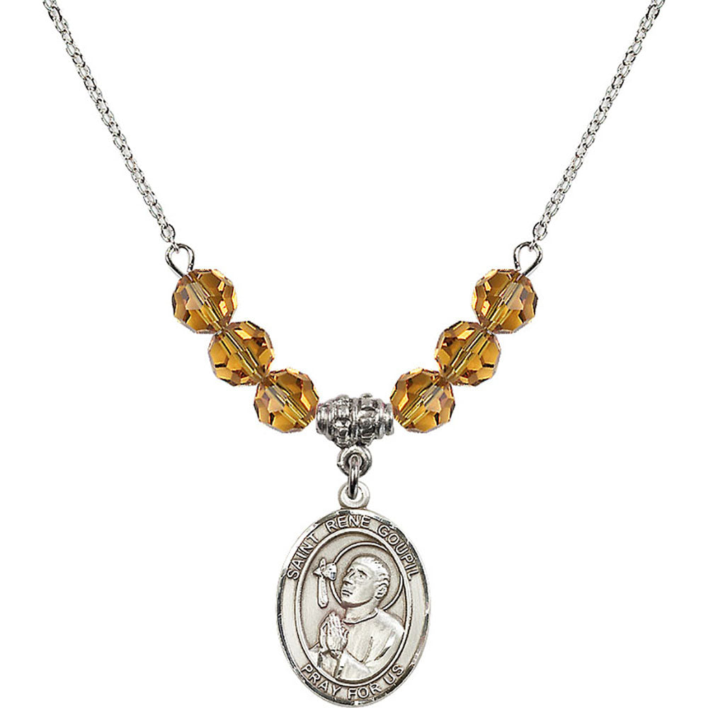 Sterling Silver Saint Rene Goupil Birthstone Necklace with Topaz Beads - 8334