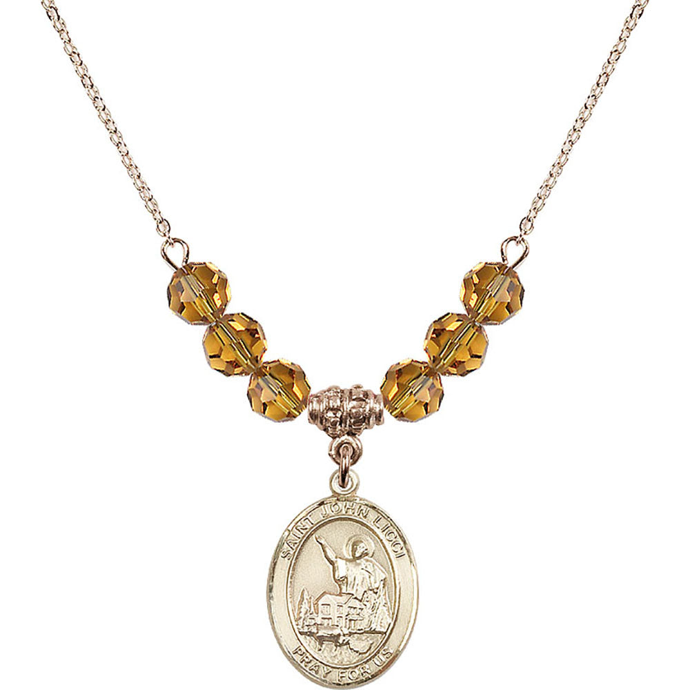 14kt Gold Filled Saint John Licci Birthstone Necklace with Topaz Beads - 8358