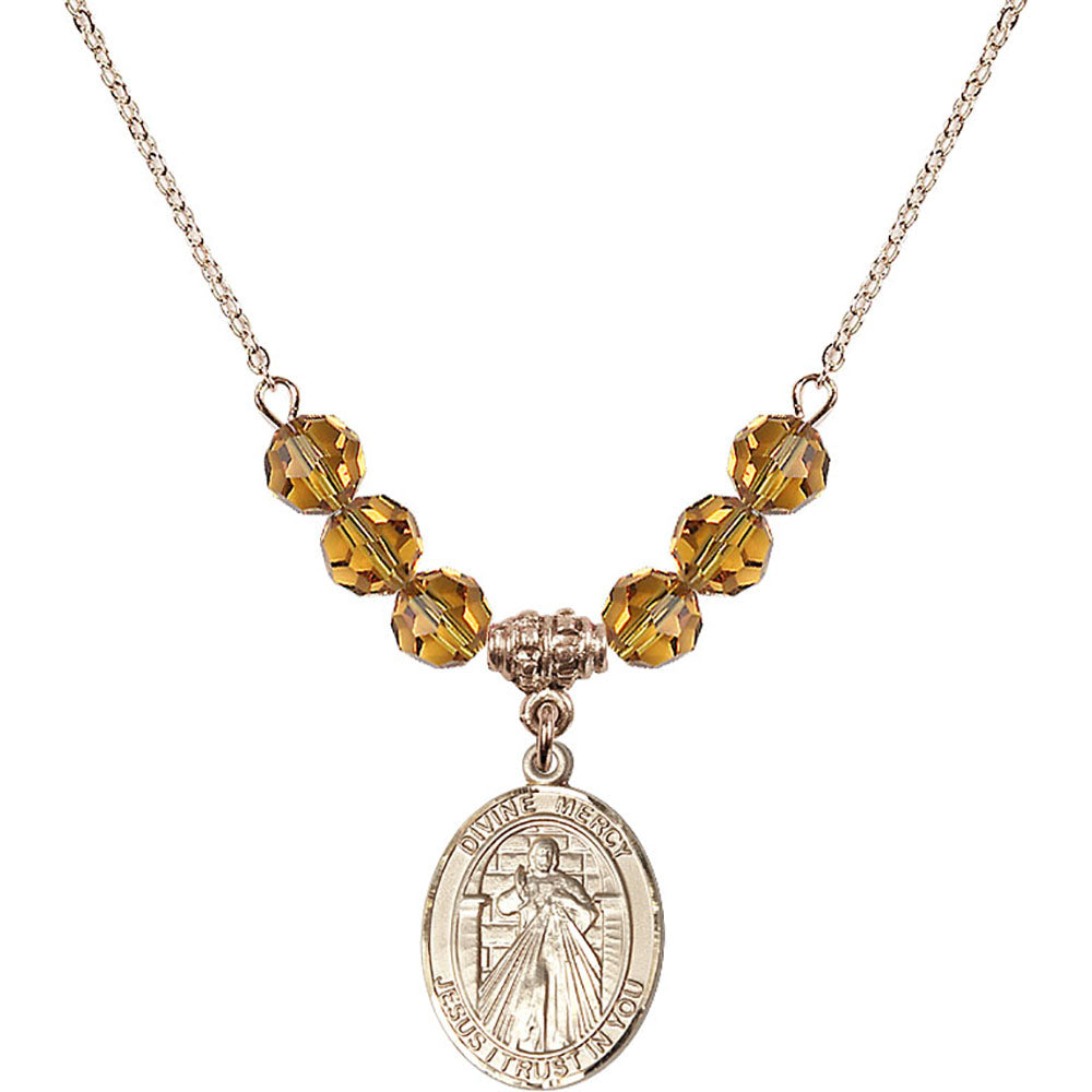 14kt Gold Filled Divine Mercy Birthstone Necklace with Topaz Beads - 8366