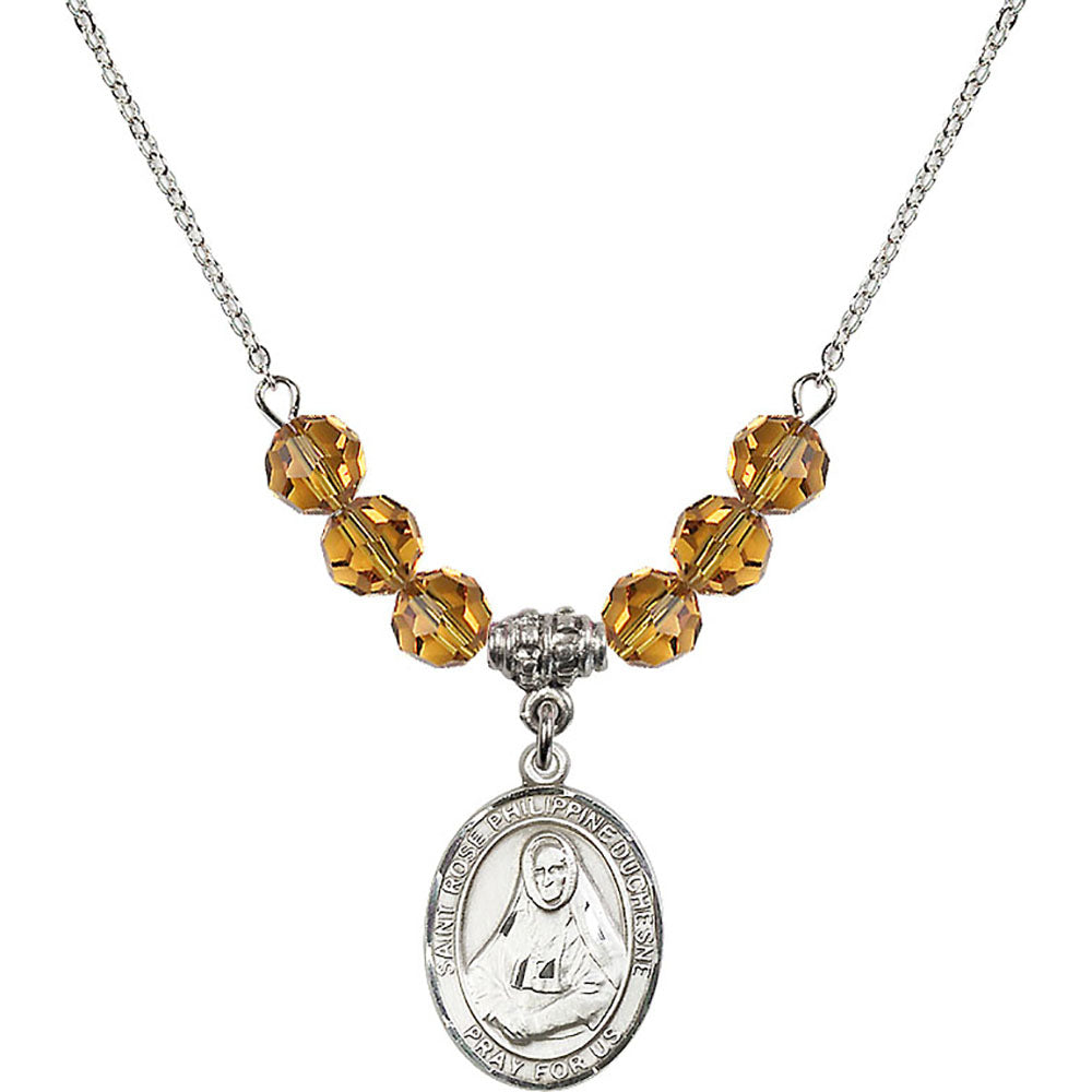 Sterling Silver Saint Rose Philippine Duchesne Birthstone Necklace with Topaz Beads - 8371