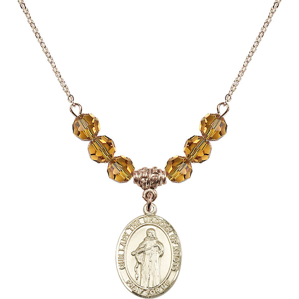 14kt Gold Filled Our Lady the Undoer of Knots Birthstone Necklace with Topaz Beads - 8383