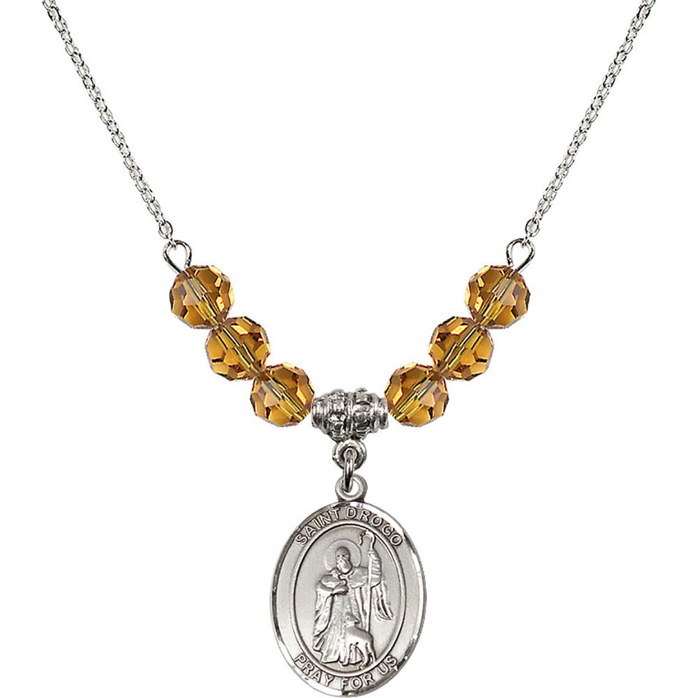 Sterling Silver Saint Drogo Birthstone Necklace with Topaz Beads - 8386