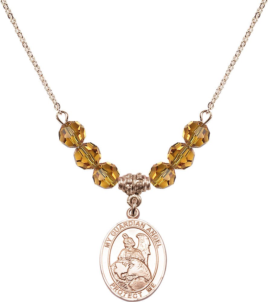 14kt Gold Filled Guardian Angel Protector Birthstone Necklace with Topaz Beads - 8440