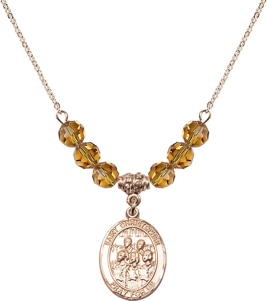 14kt Gold Filled Saint Christopher / Choir Birthstone Necklace with Topaz Beads - 8514