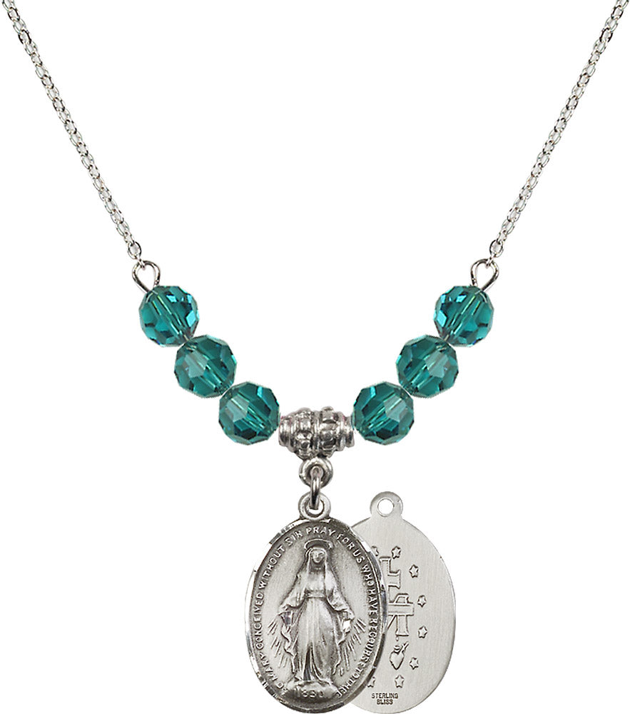 Sterling Silver Miraculous Birthstone Necklace with Zircon Beads - 0015