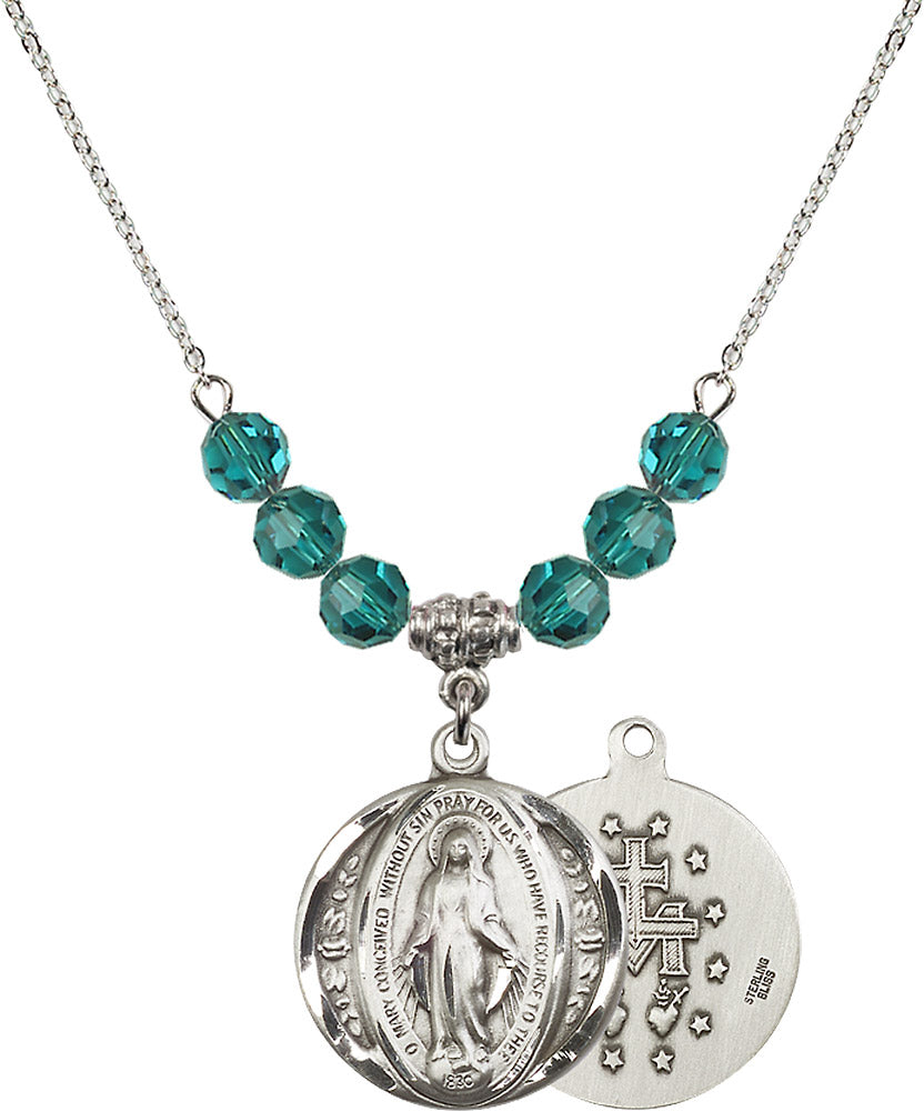 Sterling Silver Miraculous Birthstone Necklace with Zircon Beads - 0017