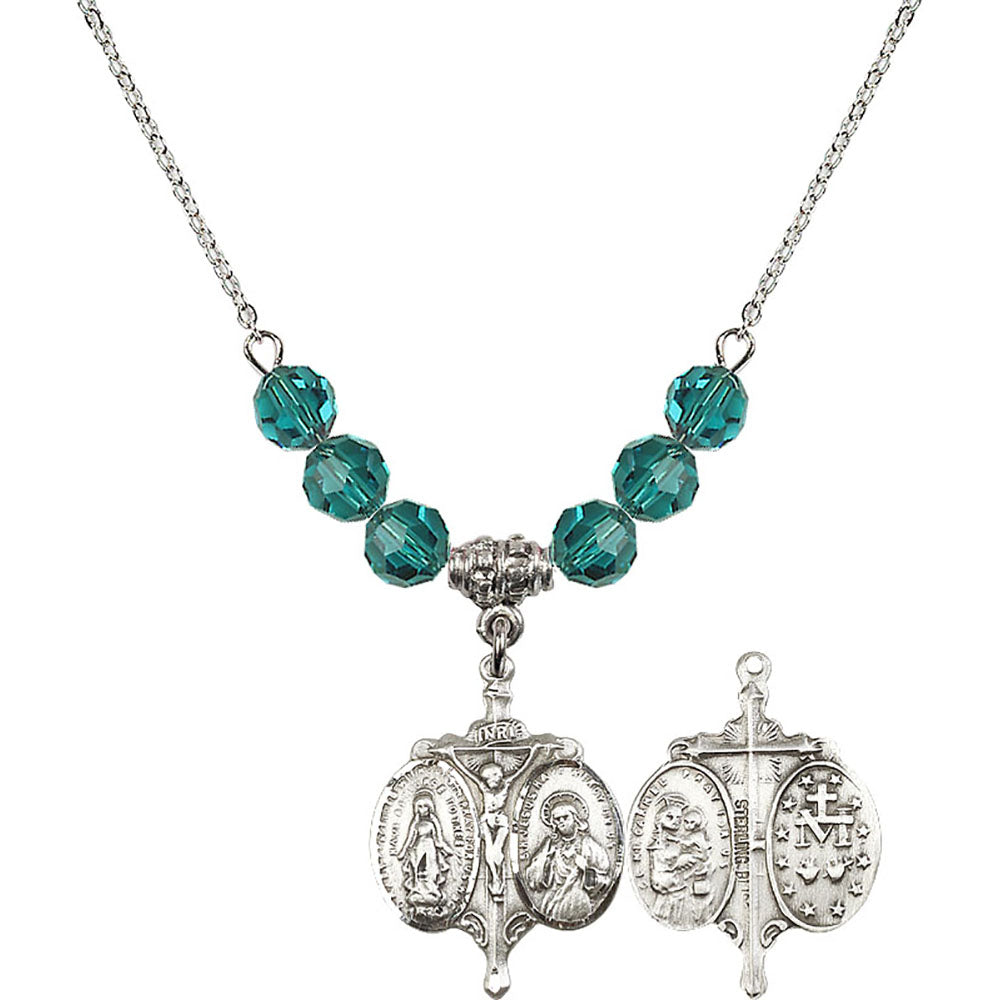 Sterling Silver Novena Birthstone Necklace with Zircon Beads - 0021