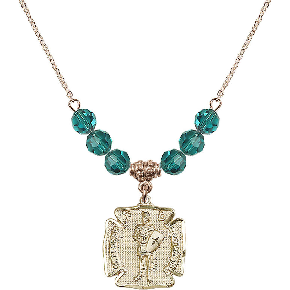 14kt Gold Filled Saint Florian Birthstone Necklace with Zircon Beads - 0070