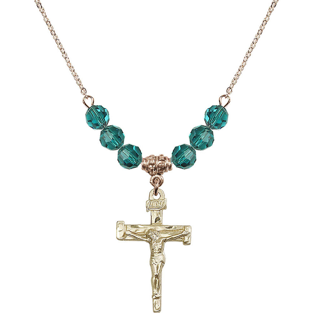 14kt Gold Filled Nail Crucifix Birthstone Necklace with Zircon Beads - 0073