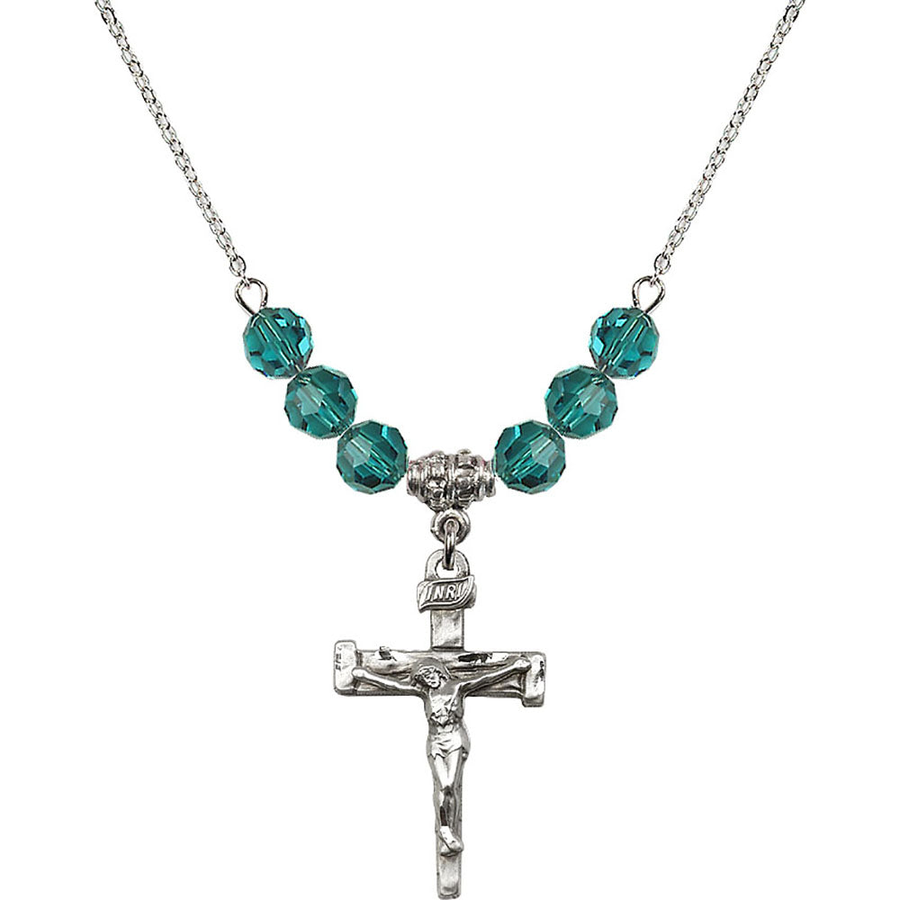 Sterling Silver Nail Crucifix Birthstone Necklace with Zircon Beads - 0073