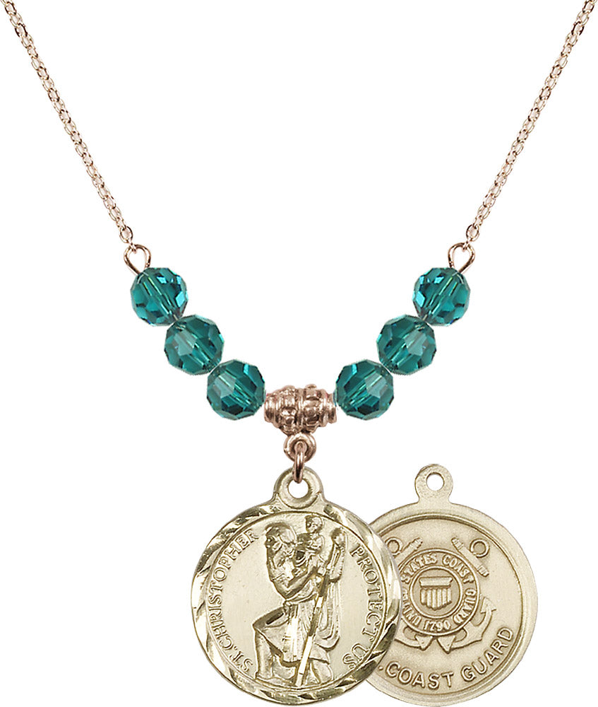 14kt Gold Filled Saint Christopher / Coast Guard Birthstone Necklace with Zircon Beads - 0192