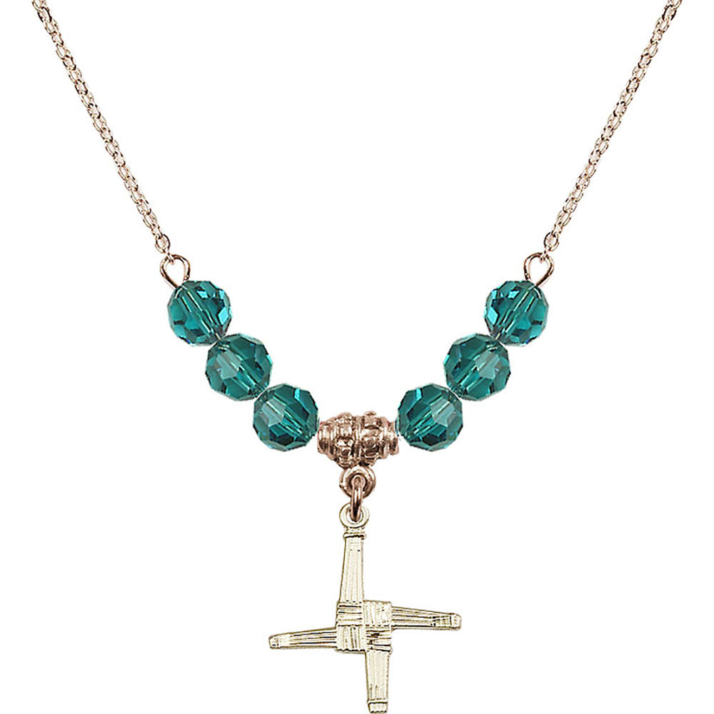 14kt Gold Filled Saint Brigid Cross Birthstone Necklace with Zircon Beads - 0290