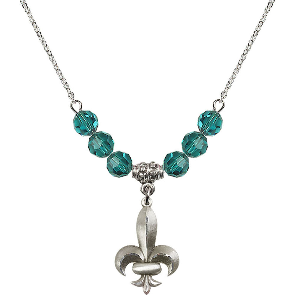 Sterling Silver Fleur de Lis Birthstone Necklace with Zircon Beads - 0294