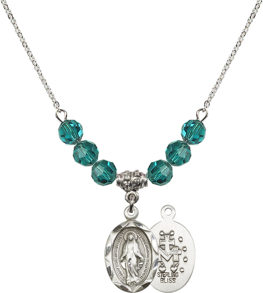 Sterling Silver Miraculous Birthstone Necklace with Zircon Beads - 0612