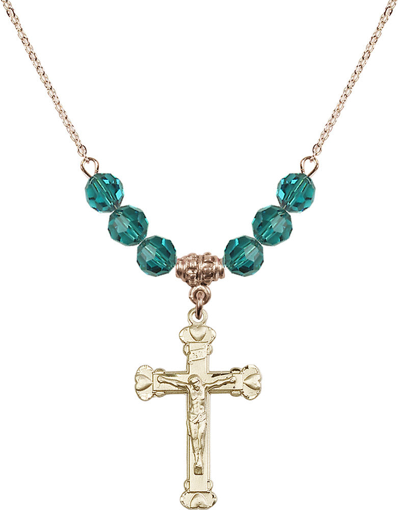 14kt Gold Filled Crucifix Birthstone Necklace with Zircon Beads - 0620
