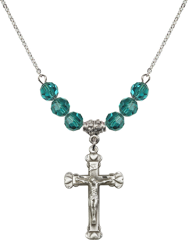 Sterling Silver Crucifix Birthstone Necklace with Zircon Beads - 0620