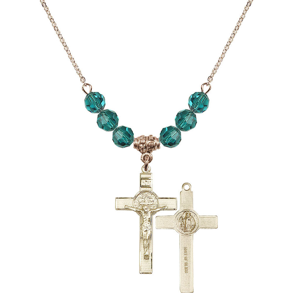14kt Gold Filled Saint Benedict Crucifix Birthstone Necklace with Zircon Beads - 0625