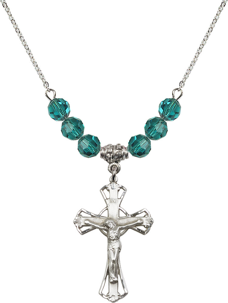 Sterling Silver Crucifix Birthstone Necklace with Zircon Beads - 0659