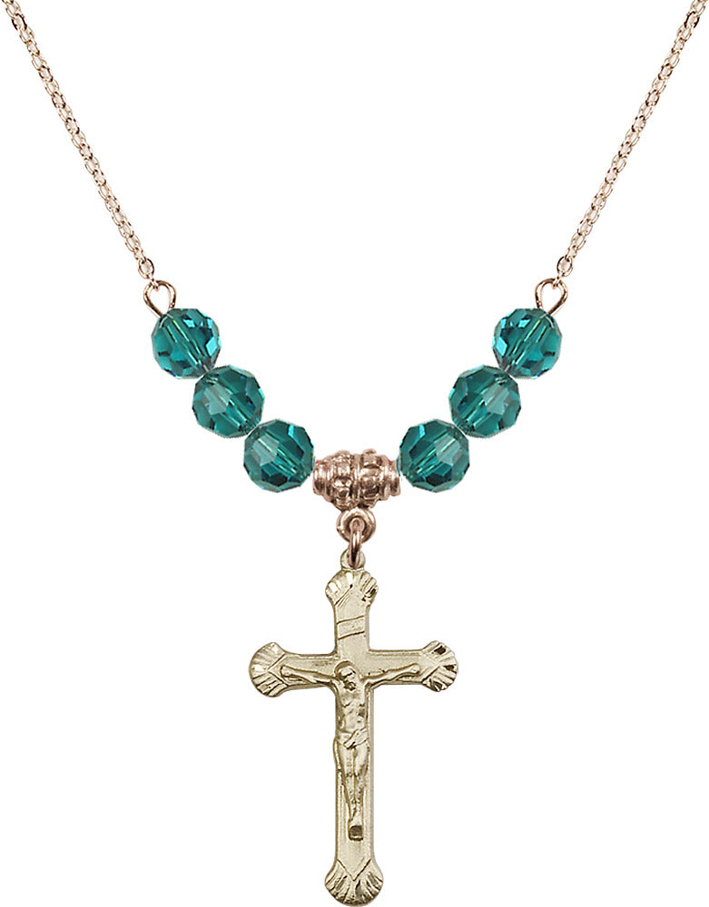 14kt Gold Filled Crucifix Birthstone Necklace with Zircon Beads - 0664