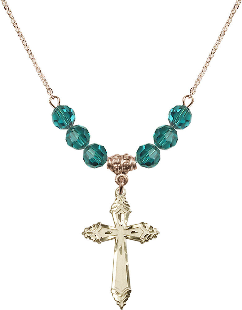 14kt Gold Filled Cross Birthstone Necklace with Zircon Beads - 0665