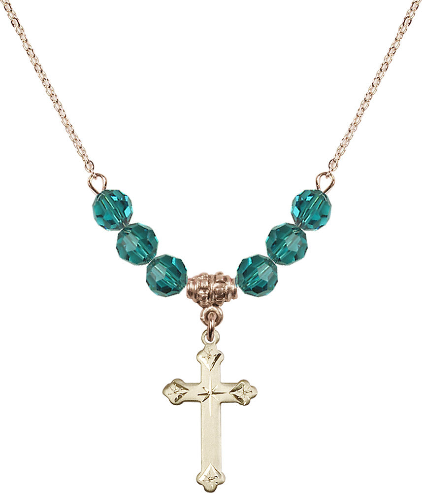 14kt Gold Filled Cross Birthstone Necklace with Zircon Beads - 0667