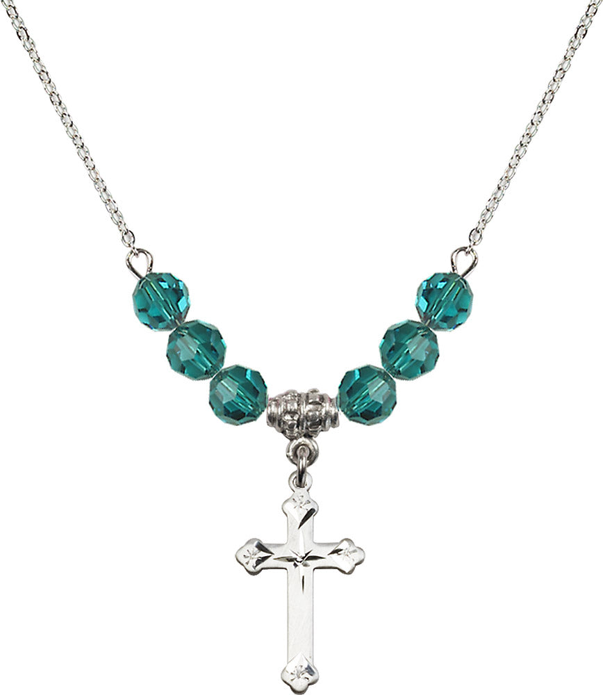 Sterling Silver Cross Birthstone Necklace with Zircon Beads - 0667
