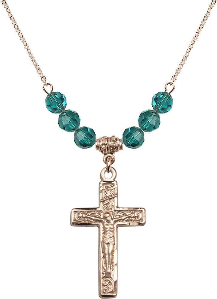 14kt Gold Filled Crucifix Birthstone Necklace with Zircon Beads - 0674