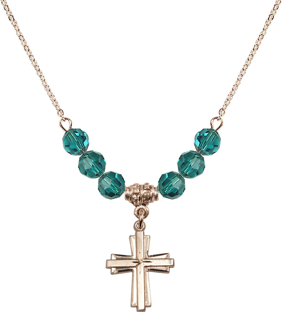 14kt Gold Filled Cross Birthstone Necklace with Zircon Beads - 0675